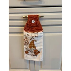 Crochet Top Kitchen Towel-Pumpkin spice everything gnome